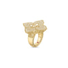 The VENETIAN PRINCESS PAVE DIAMOND LARGE FLOWER RING by Roberto Coin features a floral butterfly design with pavé diamonds, shown against a white background.