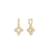 The Roberto Coin Venetian Princess Pave Diamond Medium Flower Drop Earrings feature four-petal floral designs encrusted with diamonds, shown against a plain white background.