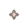 The VENETIAN PRINCESS DIAMOND AND TITANIUM FLOWER RING by Roberto Coin features four black petals edged in rose gold, each with a petite diamond, and a gold center accent set with a small red gemstone against a white background.