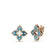 The VENETIAN PRINCESS DIAMOND AND TITANIUM PETITE FLOWER STUD EARRINGS by Roberto Coin feature four-petal flower shapes with turquoise enamel, diamond accents, 18K rose gold detailing, and secure backings.