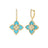 The Roberto Coin Venetian Princess Diamond and Turquoise Drop Earrings showcase a turquoise four-petal flower, diamond accents, and 18K yellow gold for an elegant, radiant look.