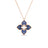 The VENETIAN PRINCESS DIAMOND AND TITANIUM SMALL FLOWER NECKLACE by Roberto Coin features a gold chain with a four-petal floral pendant in blue titanium, gold accents, and diamond details—an elegant, symmetrical design that shines beautifully.