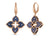 The VENETIAN PRINCESS DIAMOND AND TITANIUM SMALL FLOWER DROP EARRINGS by Roberto Coin showcase a floral quatrefoil design with blue textured petals, rose gold accents, diamond centers, and gold rope edging.