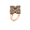 The Roberto Coin Venetian Princess Diamond and Titanium Small Flower Ring features a raised floral design with diamond accents, set in titanium with black enamel petals.