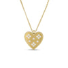 The VENETIAN PRINCESS MEDIUM HEART MEDALLION NECKLACE by Roberto Coin features a gold heart-shaped pendant with a textured finish, scattered sparkling diamonds, and hangs from a delicate 18K yellow gold chain—exquisite Italian craftsmanship.