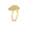 The VENETIAN PRINCESS MEDIUM HEART MEDALLION RING by Roberto Coin, crafted in 18K yellow gold with a textured, diamond-adorned heart top, is beautifully showcased on a white background.