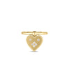The VENETIAN PRINCESS SMALL HEART MEDALLION RING by Roberto Coin features a textured gold heart medallion framed by a twisted rope, with five diamonds on the surface—expertly crafted in 18K yellow gold.