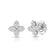 The LOVE IN VERONA MEDIUM PAVE DIAMOND FLOWER STUD EARRINGS by Roberto Coin feature four-petal blooms adorned with pavé diamonds in radiant 18K white gold, showcased on a white background.
