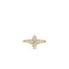 The LOVE IN VERONA MEDIUM PAVE DIAMOND FLOWER RING by Roberto Coin features a four-petal diamond flower in 18K yellow gold, exuding timeless elegance against a white minimalist backdrop.
