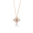 Rose gold diamond flower necklace with blue topaz, citrine, rubellite, and tanzanite accents on a white background