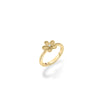 The Roberto Coin JASMINE DIAMOND AND POLISHED FINISH SMALL FLOWER RING features a delicate, textured flower with a diamond center, shown on a plain white background with a soft shadow.