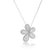 White gold necklace with pave diamond flower pendant on a white background