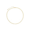 The PRINCIPESSA DIAMOND AND FLOWER LINK NECKLACE by Roberto Coin is a delicate 18K yellow gold piece with repeating floral motifs, small links, and an adjustable clasp, shown on a white background.
