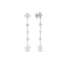 Silver dangle earrings with four-point flower stations and diamonds on chain links, featuring stud backs.