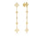 The PRINCIPESSA DIAMOND AND FLOWER STATION DANGLE EARRINGS by Roberto Coin showcase three openwork flower motifs on an 18K yellow gold chain, each centered with a sparkling diamond for elegant floral charm.