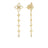 PRINCIPESSA DIAMOND FLOWER DANGLE EARRINGS by Roberto Coin in 18K yellow gold feature a floral motif, delicate linked flower designs, and a round diamond at the end, displayed against a white background.