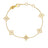 Gold bracelet with flower-shaped links and diamonds on a white background