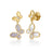 Yellow gold double butterfly earrings with diamond and mother of pearl on a white background