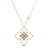 Yellow and white gold open frame flower necklace with pave diamond accents on a white background