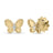 Yellow gold butterfly earrings with high polished finish and diamond accents on a white background