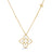 Yellow gold open frame flower necklace with diamond accents on a white background