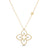 Yellow gold open frame flower necklace with diamond accents on a white background