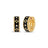 Yellow gold and black enamel hoop earrings with diamond accents on a white background