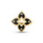 Front view of yellow gold and black enamel flower ring with diamond accents on a white background