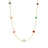 Yellow gold necklace with mixed colored stones flower stations on a white background