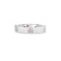Front view of white gold ring with diamond floral motif accents on a white background