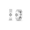 White gold hoop earrings with diamond floral motif accent on a white background