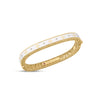 Yellow gold and white enamel bracelet with diamonds on a white background