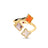 Front view of yellow gold three flower ring with amethyst, mother of pearl, and red agate on a white background