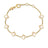 Yellow gold bracelet with mother of pearl flower stations on a white background