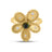 Gold flower ring with green tourmaline center stone and diamond accents on textured petals.