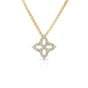 Gold chain necklace with four-pointed flower pendant outlined in diamonds.