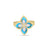 The VENETIAN PRINCESS DIAMOND AND TURQUOISE FLOWER RING by Roberto Coin features a flower design with four turquoise petals, diamond accents at the center, and an 18K gold band with a textured rope-like pattern for elegance.