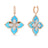 The VENETIAN PRINCESS DIAMOND AND TURQUOISE FLOWER EARRINGS by Roberto Coin feature blue turquoise petals, diamond centers, and 18K gold edges, elegantly displayed on a white background.