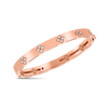 The LOVE IN VERONA MEDIUM WIDTH DIAMOND ACCENT BANGLE by Roberto Coin features diamond-studded floral motifs and sparkling accents in 18K rose gold, perfect for stacking and shown on a plain white background.