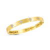 The ROBERTO COIN LOVE IN VERONA MEDIUM WIDTH DIAMOND ACCENT BANGLE is a polished 18K gold bracelet with evenly spaced floral motifs and sparkling diamond accents, shown on a plain white background.