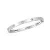 The LOVE IN VERONA NARROW WIDTH DIAMOND ACCENT BANGLE by Roberto Coin is a sleek silver stacking bracelet with evenly spaced floral motifs set with diamonds, showcased on a polished surface against a plain white background.