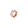 The Roberto Coin PALAZZO DUCALE MOTHER OF PEARL AND DIAMOND RING features an intricate geometric design with shimmering accents, crafted in 18K rose gold and showcased against a plain white background.