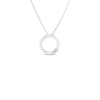 The Roberto Coin LOVE IN VERONA CIRCLE OF LIFE DIAMOND FLOWER NECKLACE showcases a delicate silver circular pendant adorned with diamond accents, displayed on a plain white background.