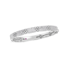 The LOVE IN VERONA PAVE DIAMOND BANGLE by Roberto Coin is a silver luxury bracelet adorned with small floral motifs and numerous pave-set diamonds, shown against a plain white background.