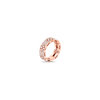 Side view of a rose gold pave diamond ring with floral motifs on a white background