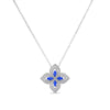 Roberto Coin Princess Flower Flower Necklace in 18K White Gold, Blue Sapphire – Pavé Diamond, Blue Sapphire, Pink Sapphire (front view)