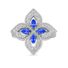 Roberto Coin Princess Flower Flower Ring in 18K White Gold, Blue Sapphire – Pavé Diamond, Blue Sapphire, Pink Sapphire (top view)