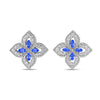 Roberto Coin Princess Flower Stud Earrings in 18K White Gold, Blue Sapphire – Pavé Diamond, Blue Sapphire, Pink Sapphire (front view)