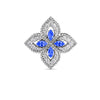 Roberto Coin Princess Flower Stud Earrings in 18K White Gold, Blue Sapphire – Pavé Diamond, Blue Sapphire, Pink Sapphire (close-up)