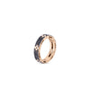 Rose gold ring with alternating black and white diamonds set around the band.